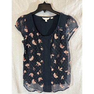 LC Lauren Conrad Women’s Small Navy Floral Short Sleeve Blouse